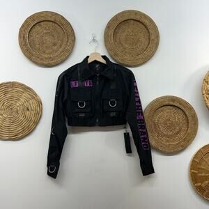NEW $288 LF The Brand Black Purple Crop Cropped Bomber Jacket Small
